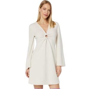 Donna Morgan V-Neck Mini Dress with Flare Sleeves - White Horn NWT Size 8